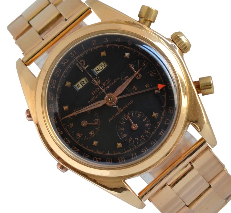 Rolex Chronograph Dato Compax 4767 Jean-claude Killy Chronograph Black Dial Pink Gold 18kt 1947