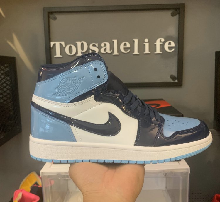 women Air Jordan 1 Retro High Og Blue Chill Unc Patent Cd0461-401