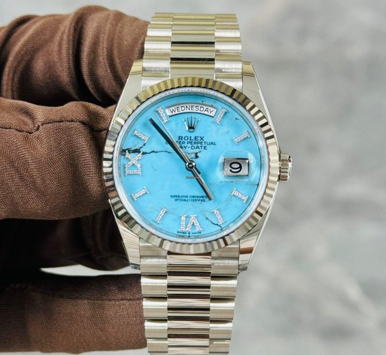 Rolex Day-date 36 White Gold Turquoise Diamond Dial
