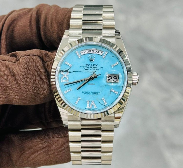 Rolex Day-date 36 White Gold Turquoise Diamond Dial