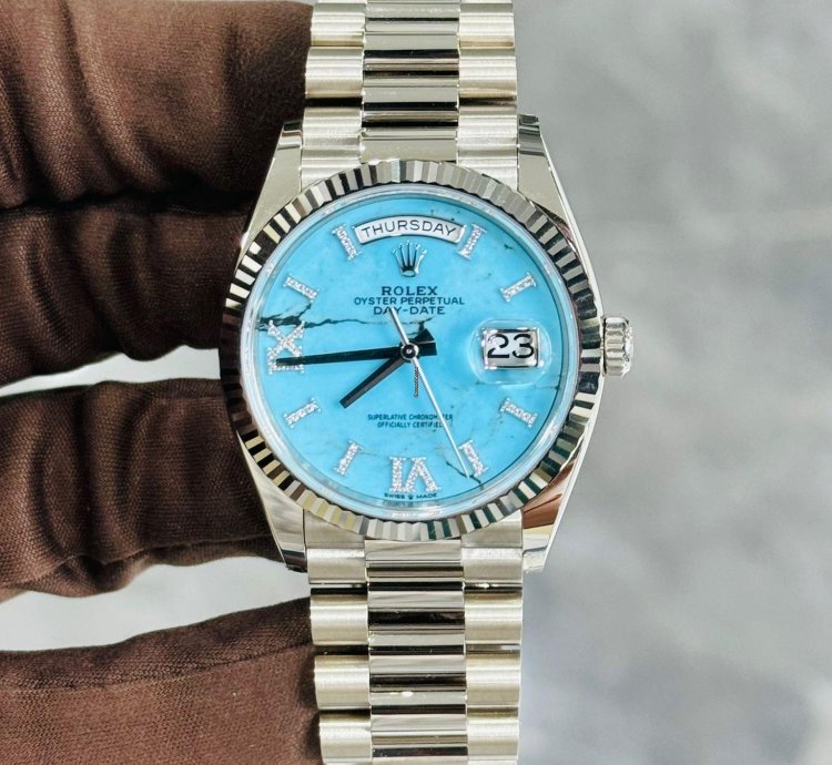Rolex Day-date 36 White Gold Turquoise Diamond Dial