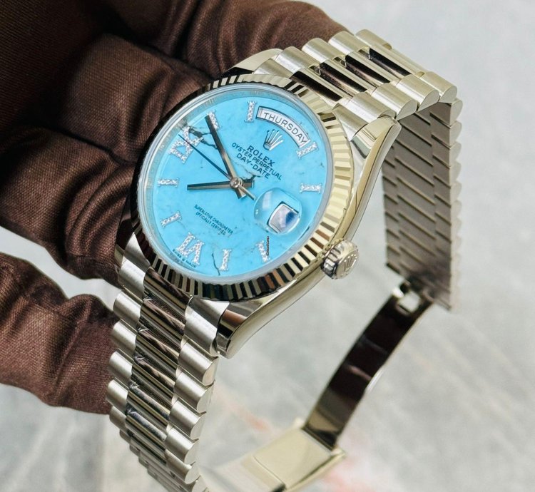 Rolex Day-date 36 White Gold Turquoise Diamond Dial