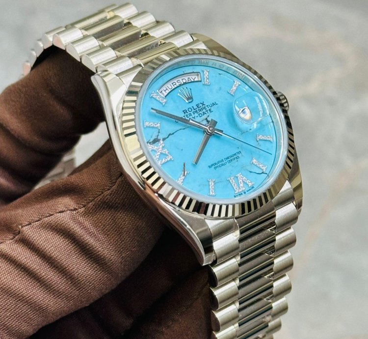Rolex Day-date 36 White Gold Turquoise Diamond Dial
