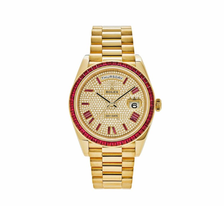 Rolex Day-date 40 228398tru Yellow Gold Roman Dial Ruby Bezel