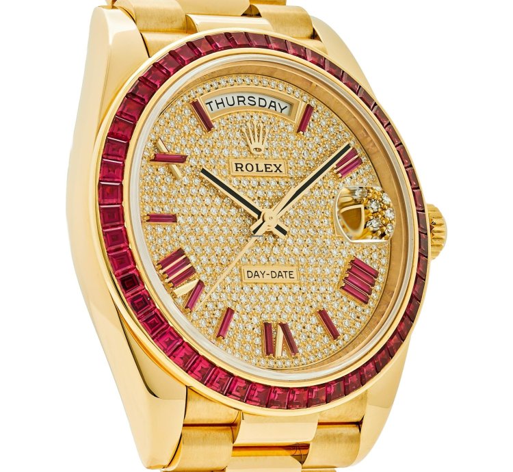 Rolex Day-date 40 228398tru Yellow Gold Roman Dial Ruby Bezel