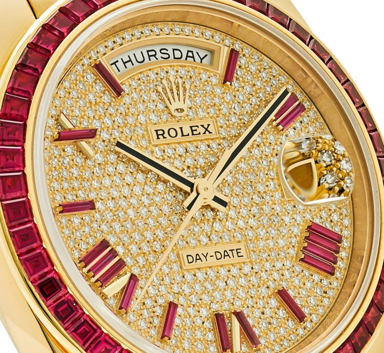 Rolex Day-date 40 228398tru Yellow Gold Roman Dial Ruby Bezel