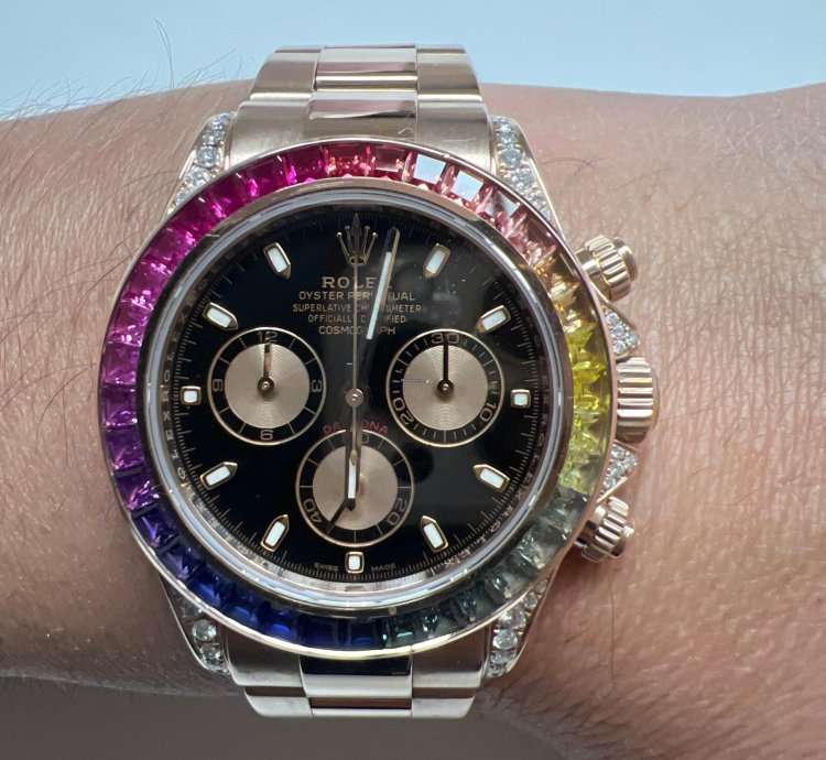 Rolex Daytona 116505 Rainbow Rose Gold Custom Diamonds
