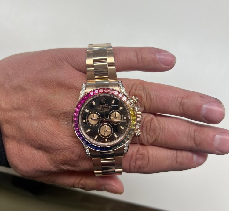 Rolex Daytona 116505 Rainbow Rose Gold Custom Diamonds