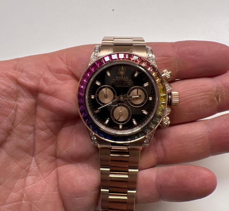 Rolex Daytona 116505 Rainbow Rose Gold Custom Diamonds