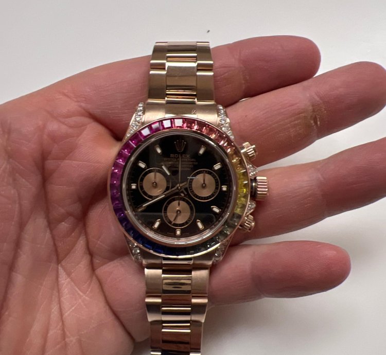 Rolex Daytona 116505 Rainbow Rose Gold Custom Diamonds