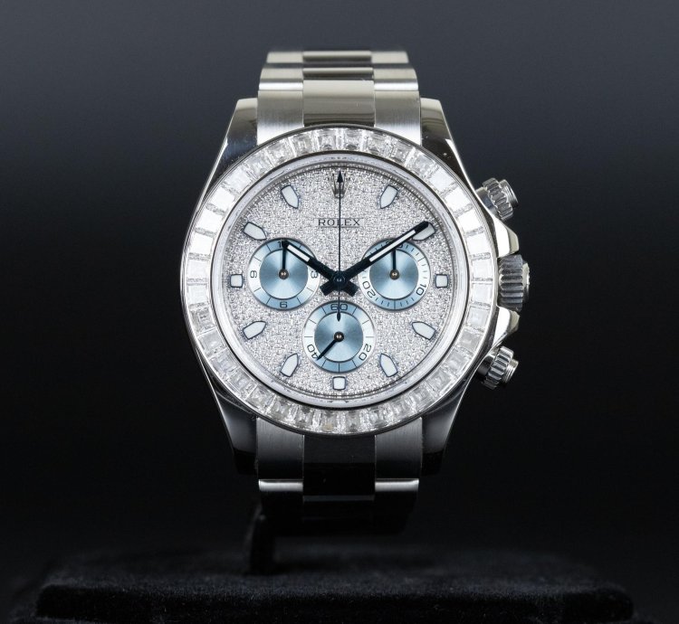 Rolex Daytona 116576tbr Daytona Platinum Pave Dial Baguette Diamond Bezel