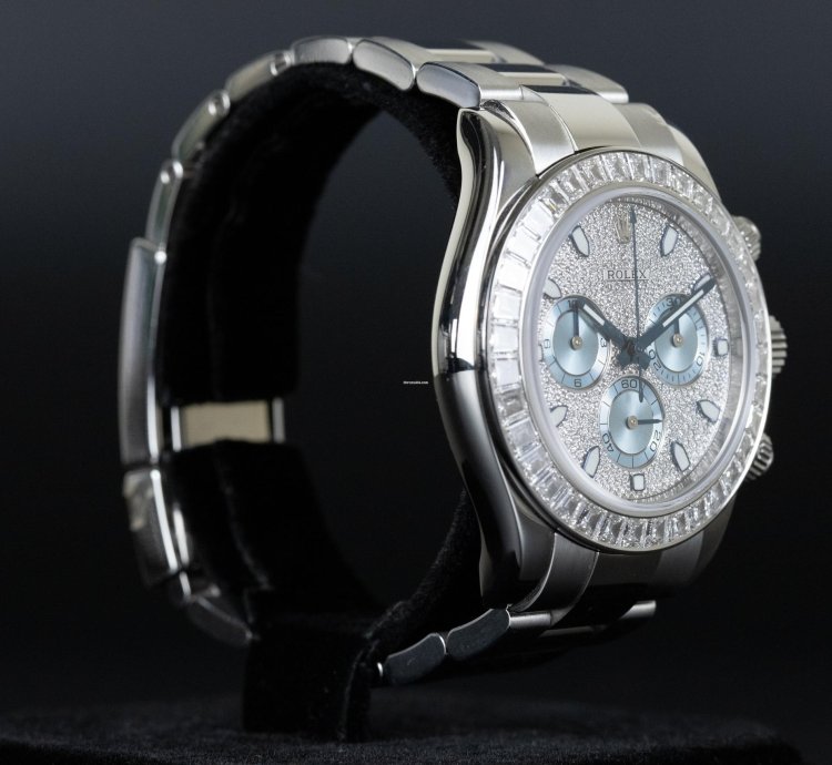 Rolex Daytona 116576tbr Daytona Platinum Pave Dial Baguette Diamond Bezel