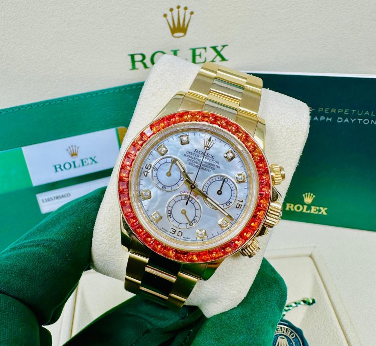 Rolex Daytona 116578 Saco Yellow Gold Orange Sapphire Mother Of Pearl Dial Full Set
