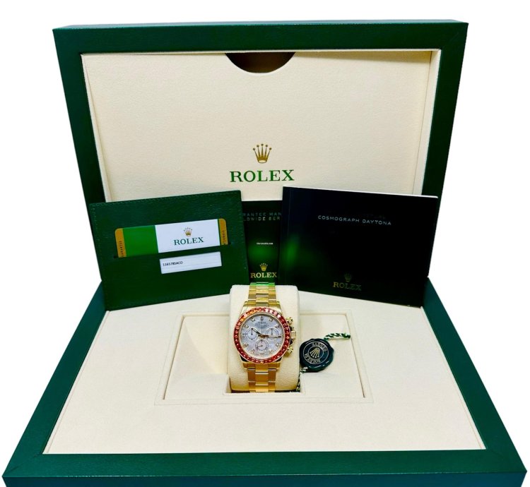 Rolex Daytona 116578 Saco Yellow Gold Orange Sapphire Mother Of Pearl Dial Full Set