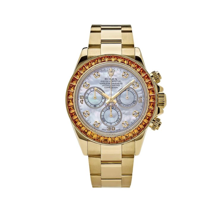 Rolex Daytona 116578saco Yellow Gold Sapphire Bezel Mother Of Pearl Dial 2019