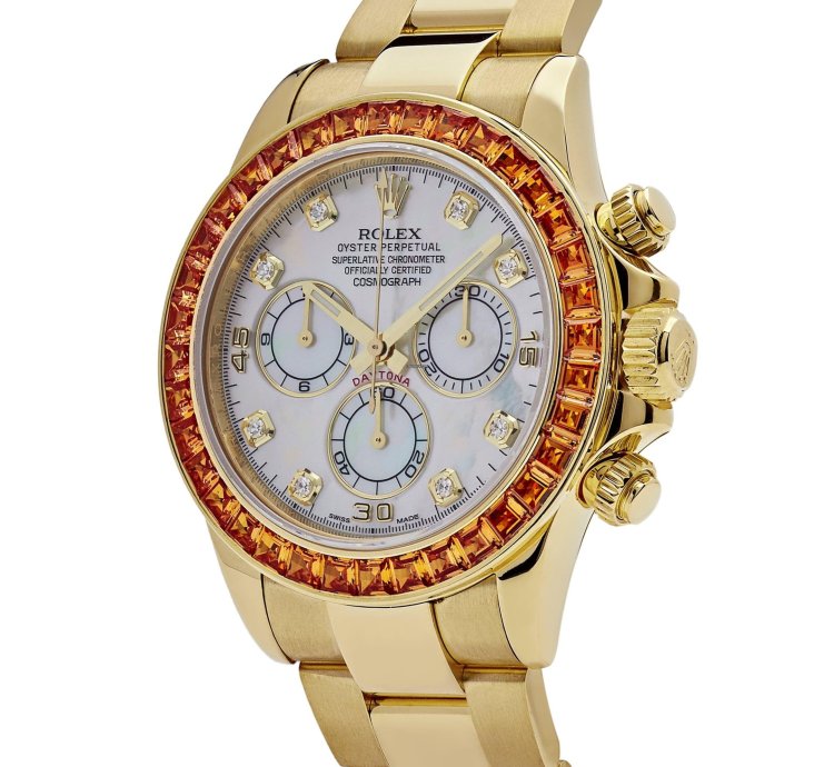 Rolex Daytona 116578saco Yellow Gold Sapphire Bezel Mother Of Pearl Dial 2019