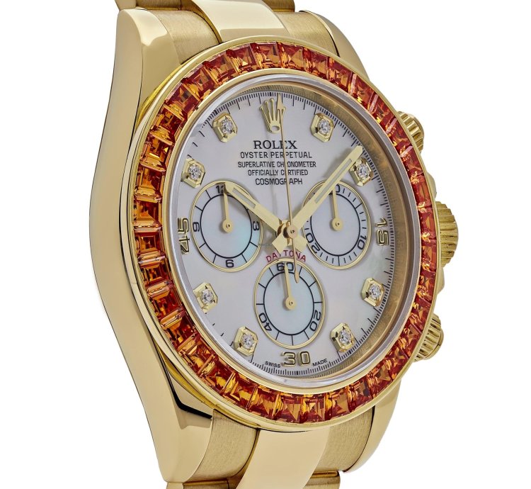 Rolex Daytona 116578saco Yellow Gold Sapphire Bezel Mother Of Pearl Dial 2019