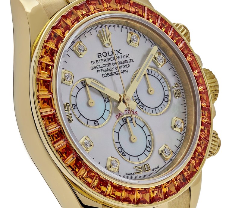Rolex Daytona 116578saco Yellow Gold Sapphire Bezel Mother Of Pearl Dial 2019