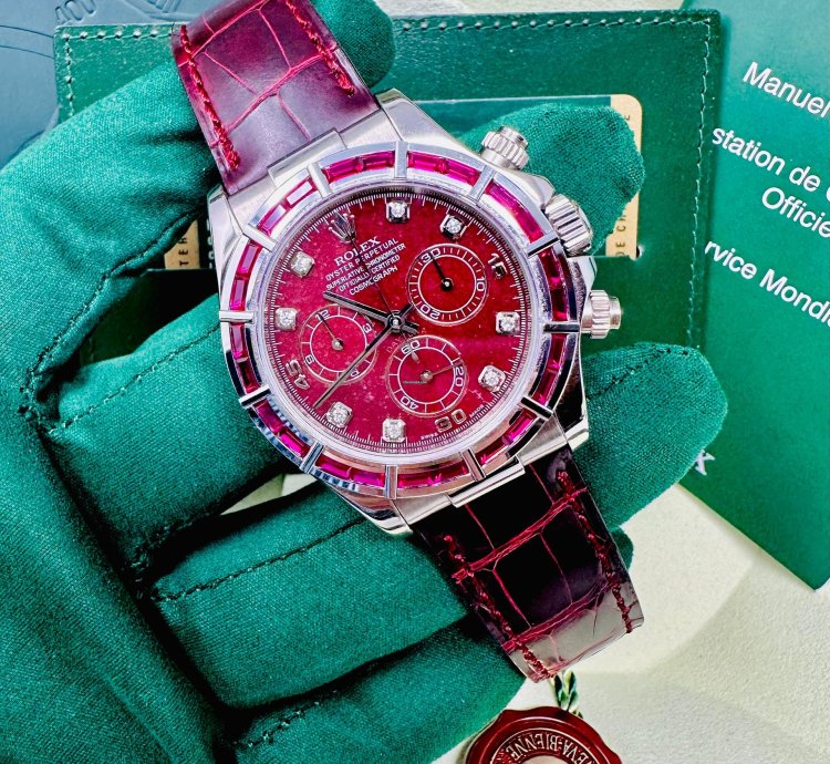 Rolex Daytona 116589salv White Gold Ruby Set Bezel Rubellite Dial