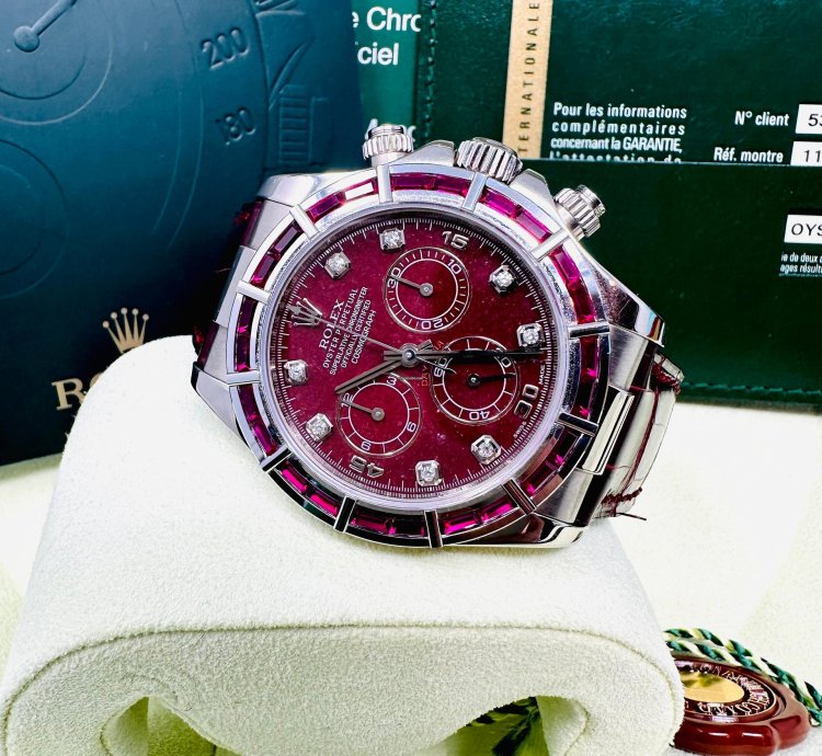Rolex Daytona 116589salv White Gold Ruby Set Bezel Rubellite Dial