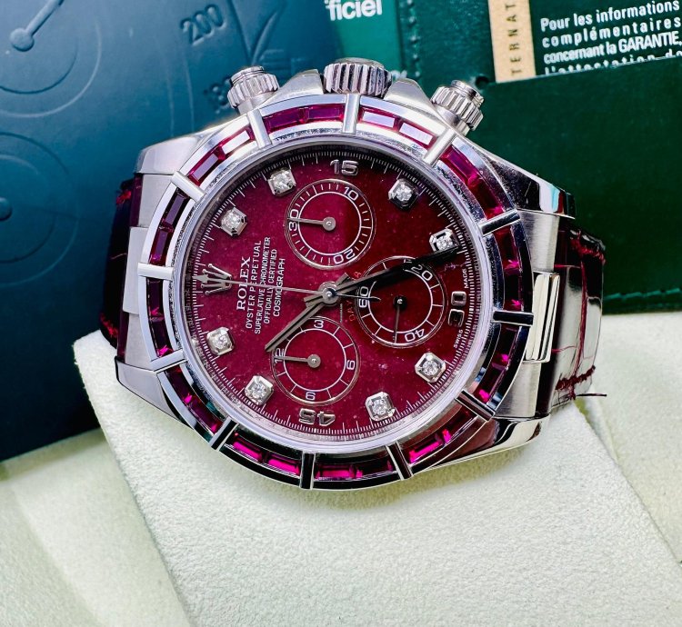 Rolex Daytona 116589salv White Gold Ruby Set Bezel Rubellite Dial