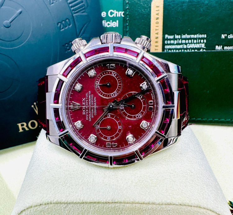 Rolex Daytona 116589salv White Gold Ruby Set Bezel Rubellite Dial
