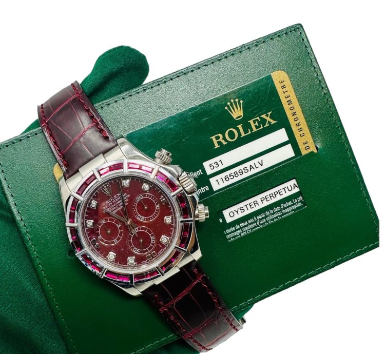 Rolex Daytona 116589salv White Gold Ruby Set Bezel Rubellite Dial