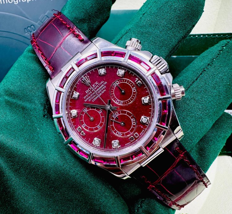 Rolex Daytona 116589salv White Gold Ruby Set Bezel Rubellite Dial