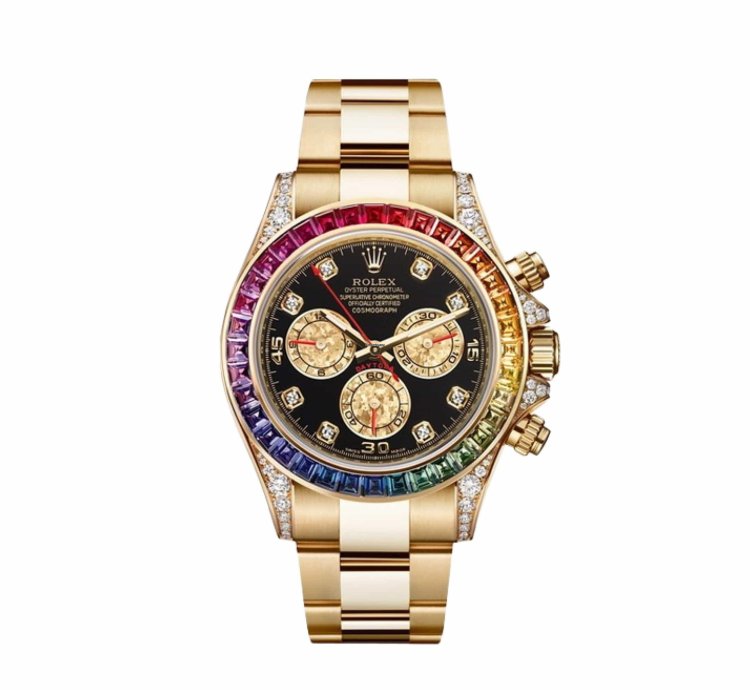 Rolex Daytona 116598rbow Rainbow Yellow Gold Black Dial Sapphire Bezel