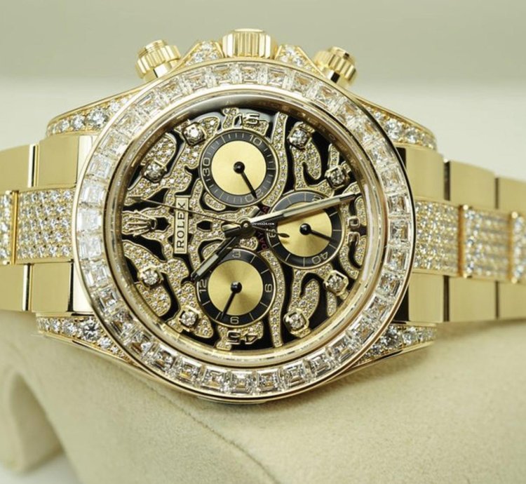 Rolex Daytona 116598tbr Neu 2022 Full Set Eye Of The Tiger Pave Yellow Gold Gelbgold