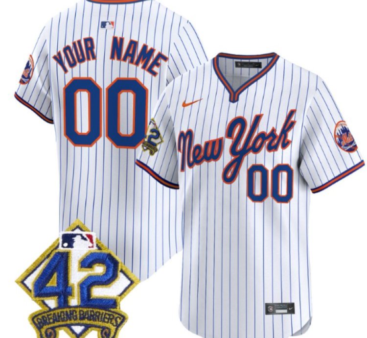 Custom New York Mets Jersey 2025 Jackie Robinson Patch Road Alternate Stitched Pinstripe