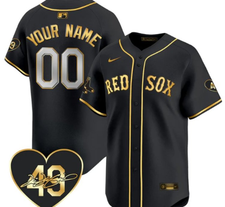 Custom Boston Red Sox Jersey Tim Wakefield Limited Memorial Patch Stitched Black Gold