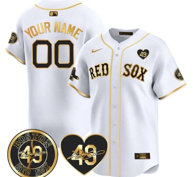 Custom Boston Red Sox Jersey Tim Patch Stitched White Gold
