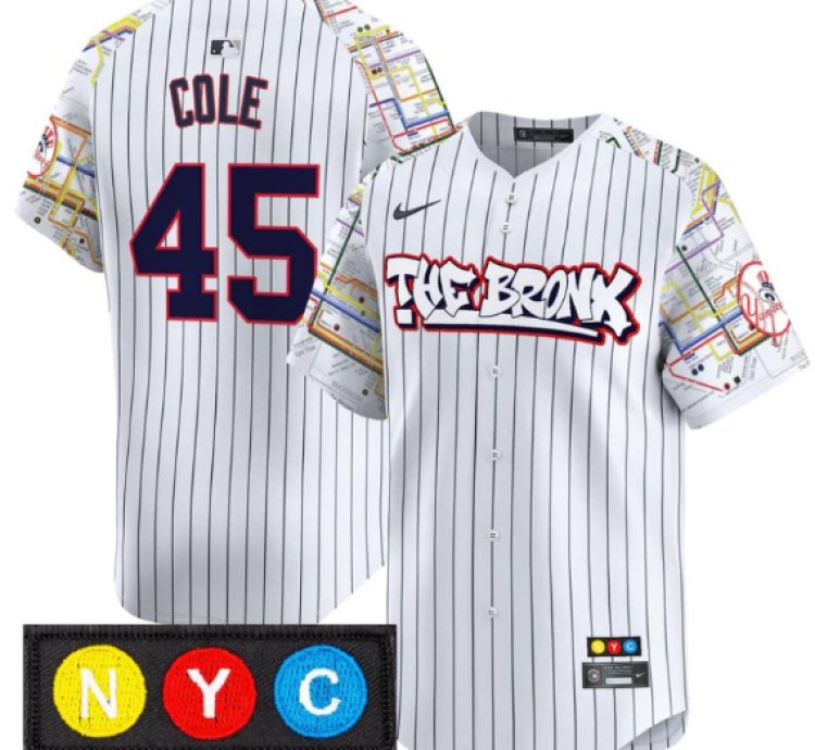 Gerrit Cole Jersey 45 New York Yankees The Bronx Subway Style Premier Stitched Pinstripe