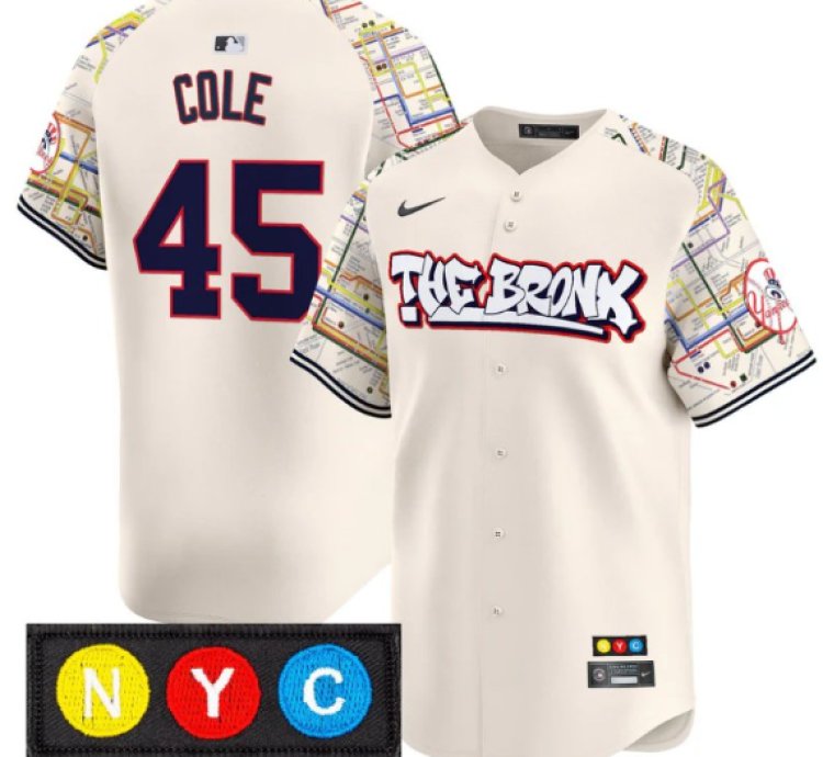 Gerrit Cole Jersey 45 New York Yankees The Bronx Subway Style Premier Stitched Cream