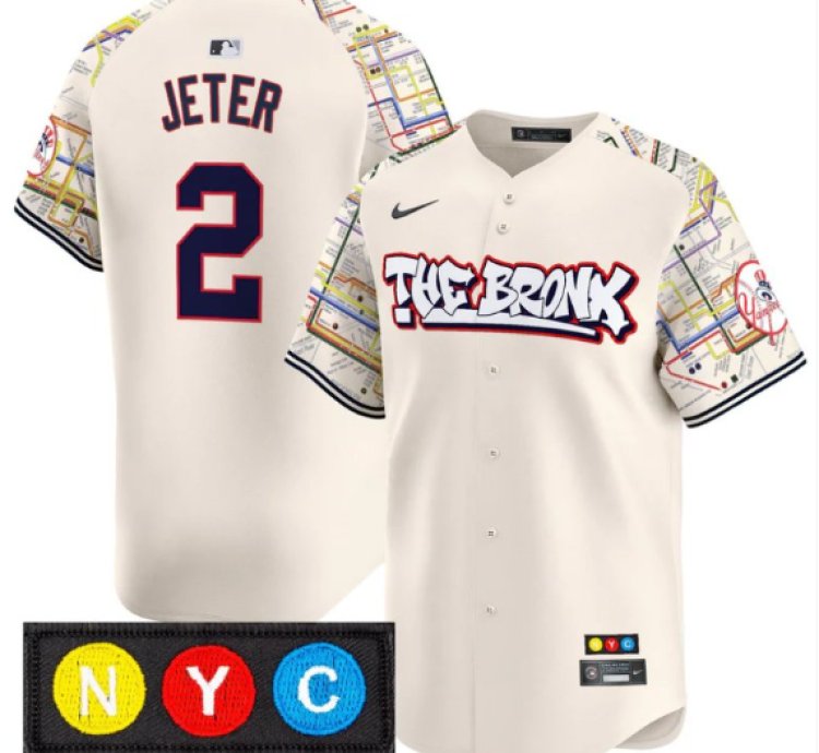 Derek Jeter Jersey 2 New York Yankees The Bronx Subway Style Premier Stitched Cream