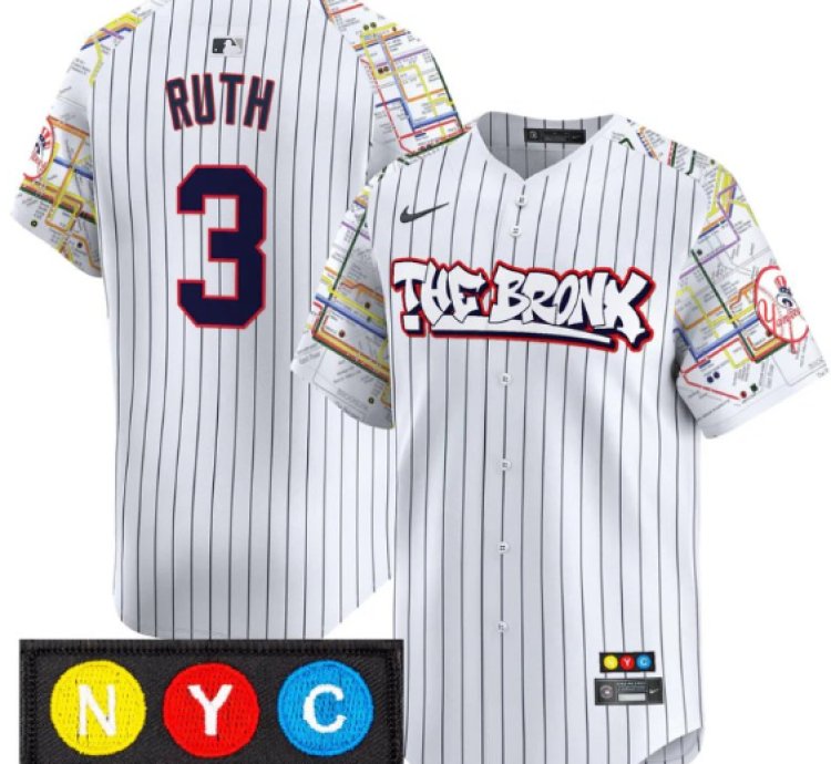 Babe Ruth Jersey 3 New York Yankees The Bronx Subway Style Premier Stitched Pinstripe