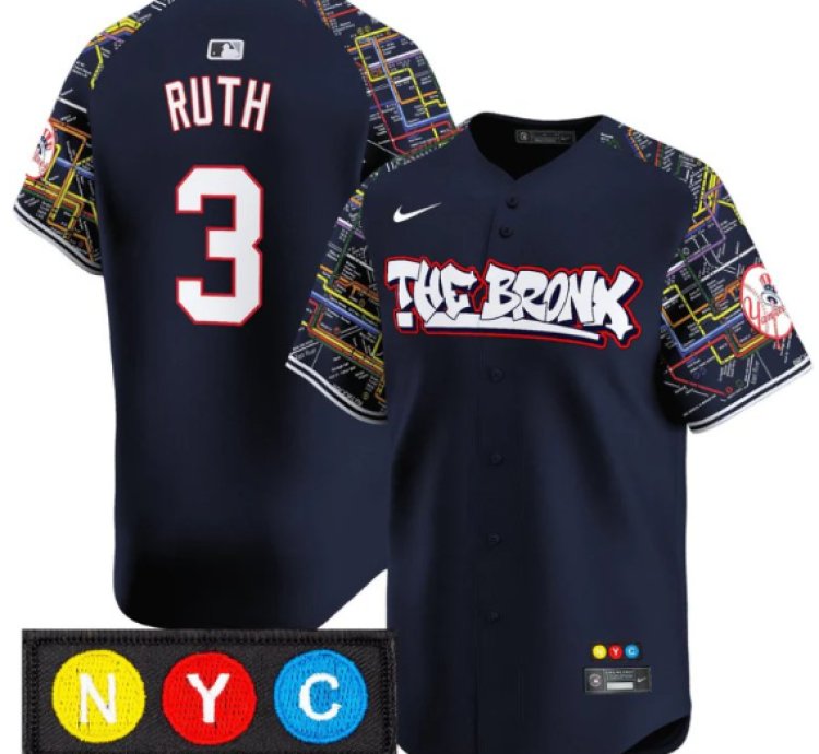 Babe Ruth Jersey 3 New York Yankees The Bronx Subway Style Premier Stitched Navy