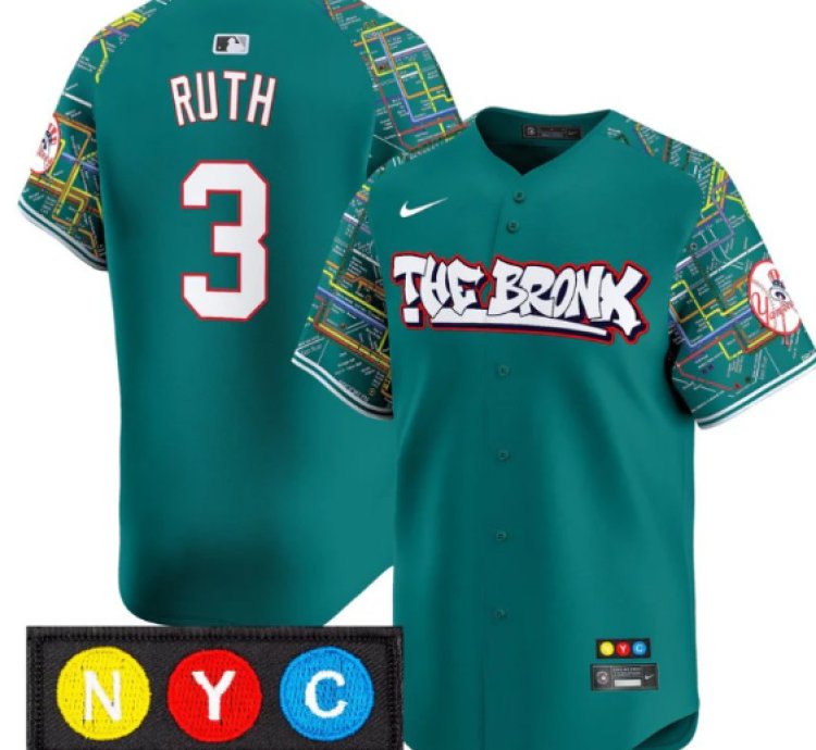 Babe Ruth Jersey 3 New York Yankees The Bronx Subway Style Premier Stitched Tea