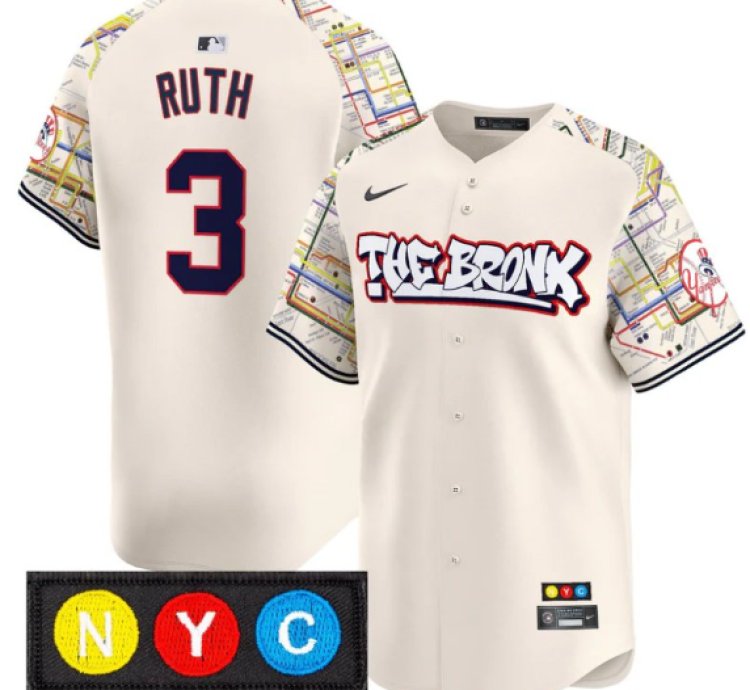 Babe Ruth Jersey 3 New York Yankees The Bronx Subway Style Premier Stitched Cream