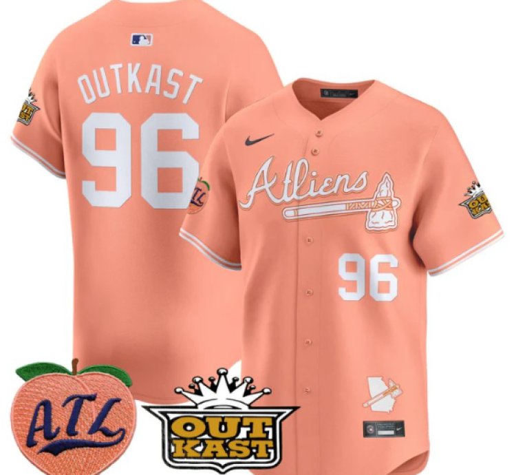 Outkast Jersey 96 Atlanta Braves Atliens Peach Vapor Premier Limited Stitched Peach