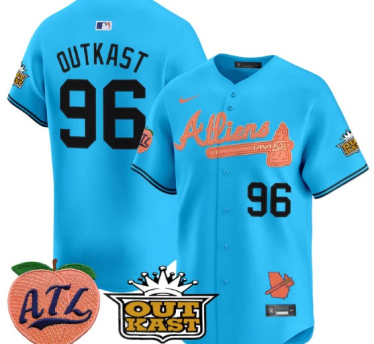 Outkast Jersey 96 Atlanta Braves Atliens Peach Vapor Premier Limited Stitched Light Blue