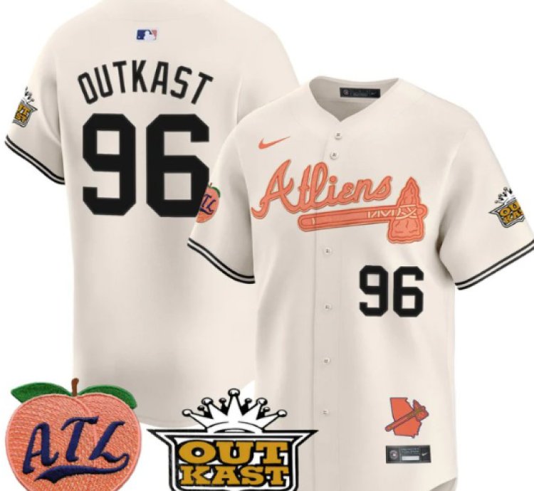 Outkast Jersey 96 Atlanta Braves Atliens Peach Vapor Premier Limited Stitched Cream