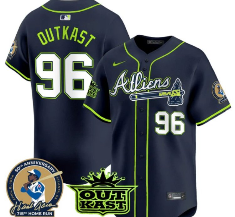 Outkast Jersey 96 Atlanta Braves Atliens Hank Aaron Patch Limited Stitched