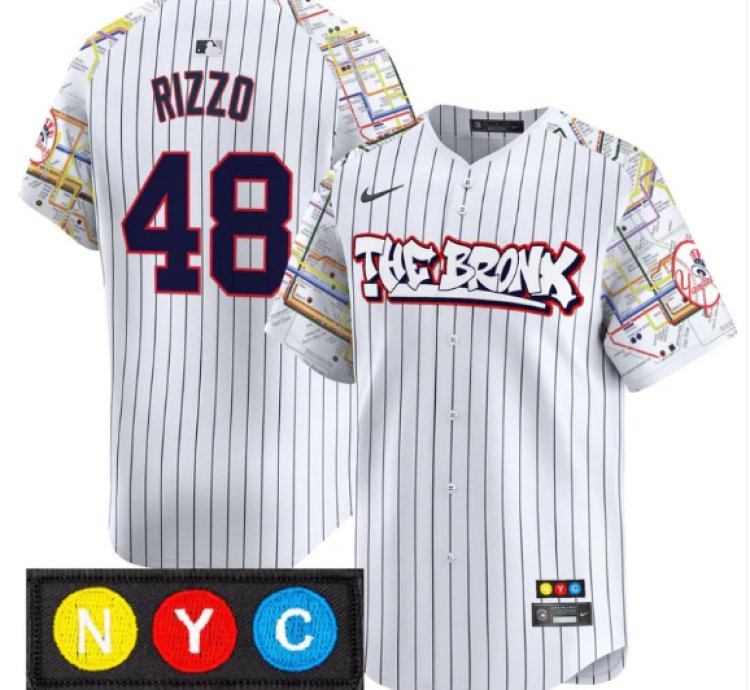 Anthony Rizzo Jersey 48 New York Yankees The Bronx Subway Style Premier Stitched Pinstripe