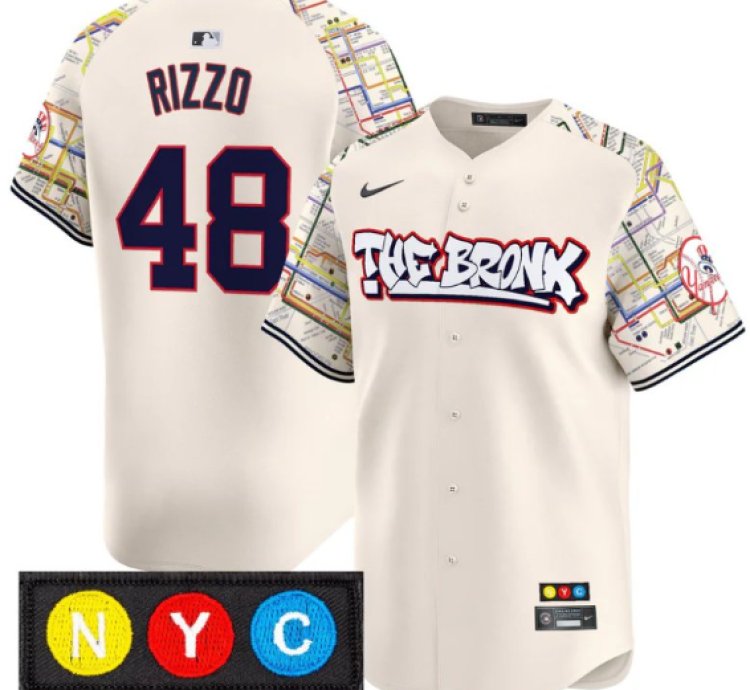 Anthony Rizzo Jersey 48 New York Yankees The Bronx Subway Style Premier Stitched Cream