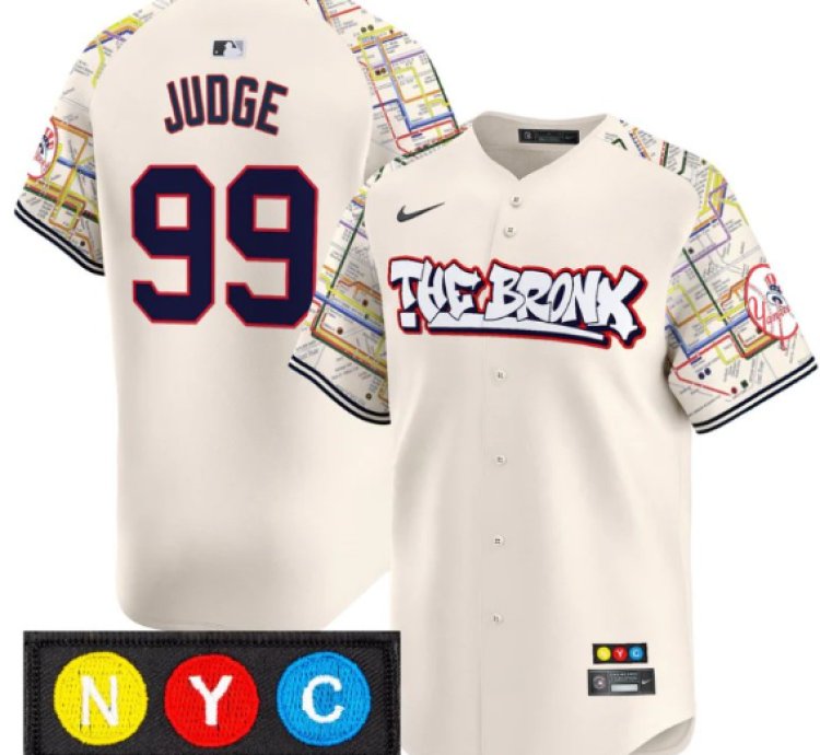 Aaron Judge Jersey 99 New York Yankees The Bronx Subway Style Premier Stitched Cream