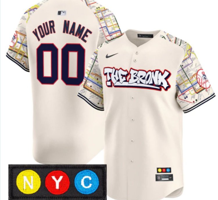 Customnew York Yankees Jersey The Bronx Subway Style Vapor Premier Limited Stitched Cream