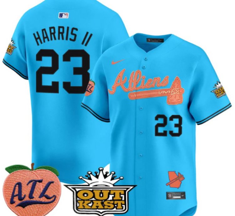 Michael Harris Ii Jersey 23 Atlanta Braves Atliens Peach Vapor Premier Limited Stitched Light Blue