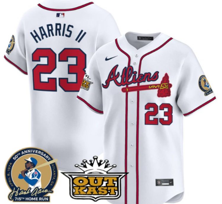 Michael Harris Ii Jersey 23 Atlanta Braves Atliens Hank Aaron Patch Limited Stitched White